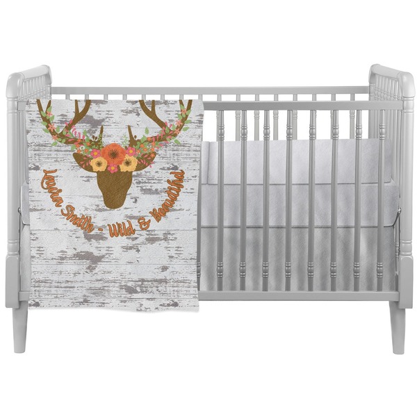 Custom Floral Antler Crib Comforter / Quilt (Personalized)