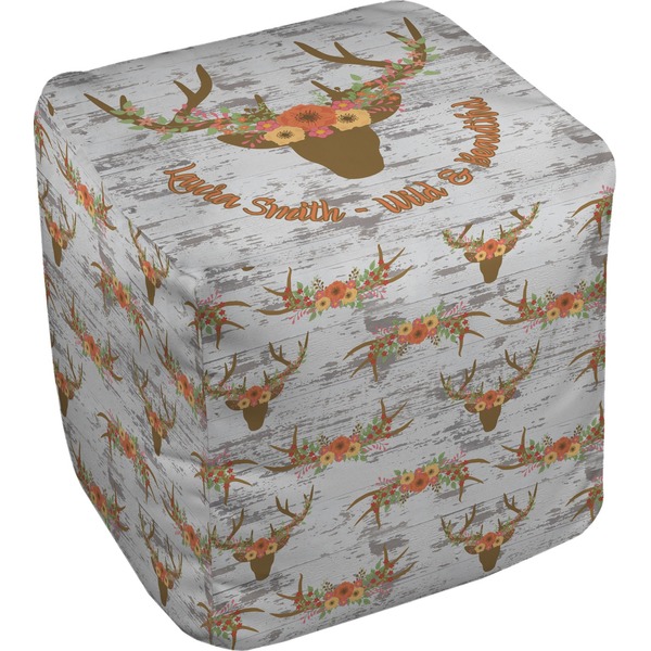 Custom Floral Antler Cube Pouf Ottoman (Personalized)