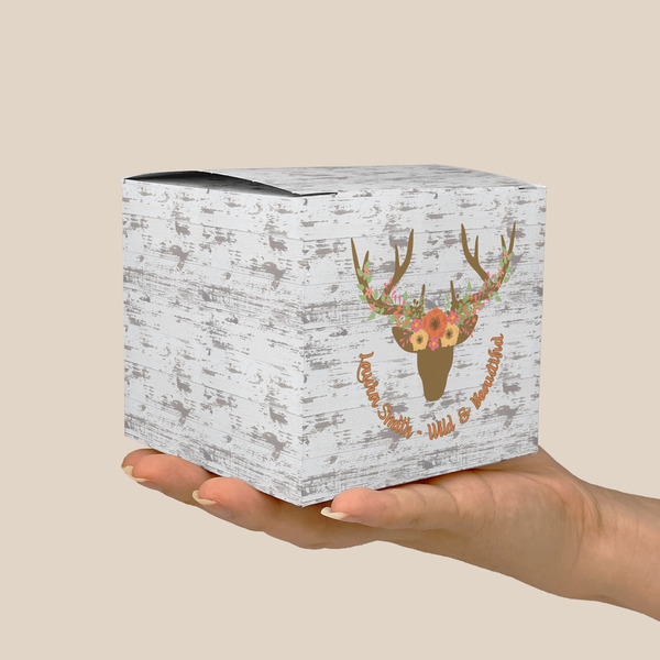 Floral Antler Cube Favor Gift Box - On Hand - Scale View