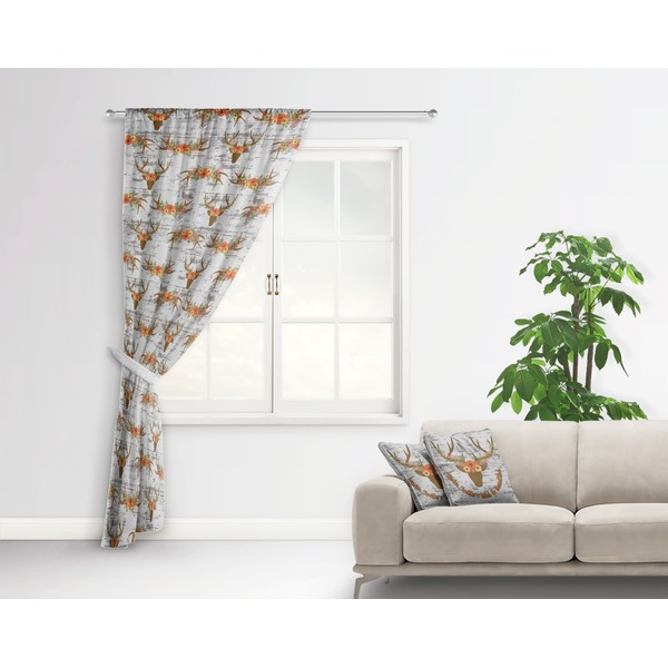 Floral Antler Curtain With Window and Rod - in Room Matching Pillow