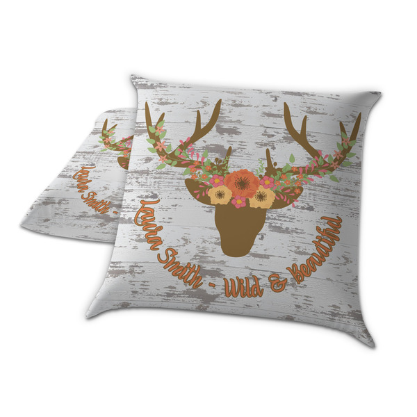 Floral Antler Decorative Pillow Case - TWO