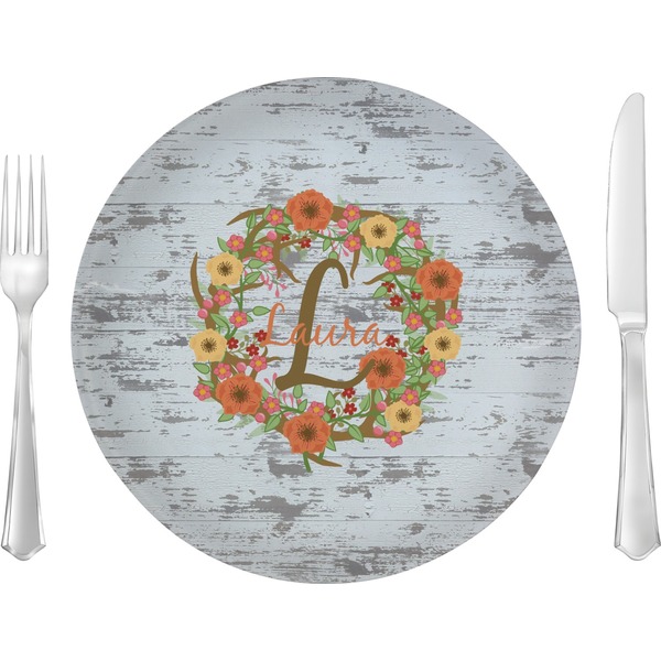 Custom Floral Antler Glass Lunch / Dinner Plate 10" (Personalized)
