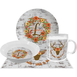 Floral Antler Dinner Set - Single 4 Pc Setting w/ Name or Text