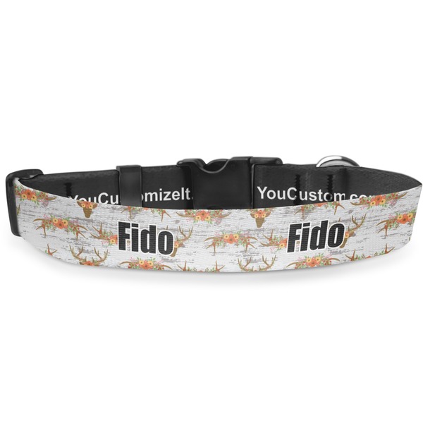 Custom Floral Antler Deluxe Dog Collar (Personalized)