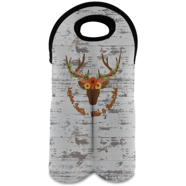 Custom Floral Antler Wine Tote Bag (2 Bottles) (Personalized)