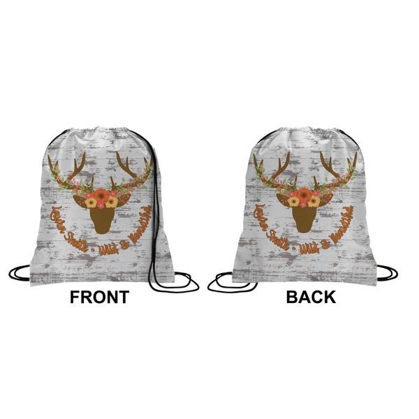 Floral Antler Drawstring Backpack Front & Back Medium