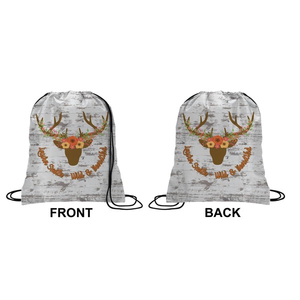 Floral Antler Drawstring Backpack Front & Back Small