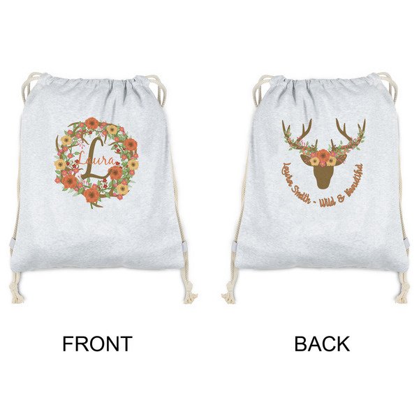 Floral Antler Drawstring Backpacks - Sweatshirt Fleece - Double Sided - APPROVAL