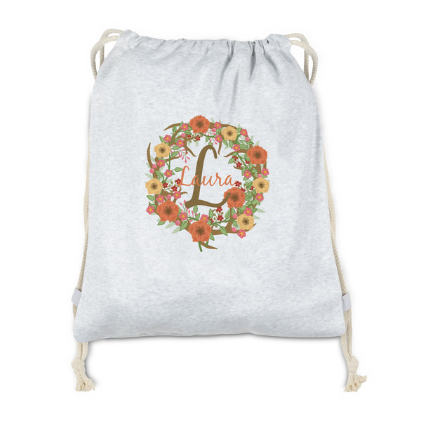 Custom Floral Antler Drawstring Backpack - Sweatshirt Fleece - Single Sided (Personalized)