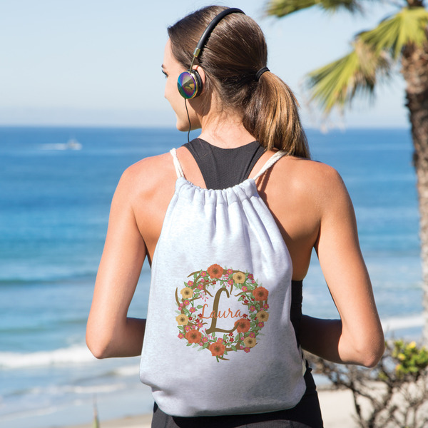 Floral Antler Drawstring Backpacks - Sweatshirt Fleece - Single Sided - LIFESTYLE