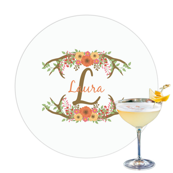 Custom Floral Antler Printed Drink Topper - 3.25" (Personalized)