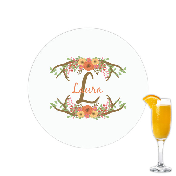Custom Floral Antler Printed Drink Topper - 2.15" (Personalized)