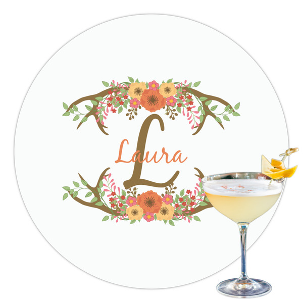 Custom Floral Antler Printed Drink Topper - 3.5" (Personalized)