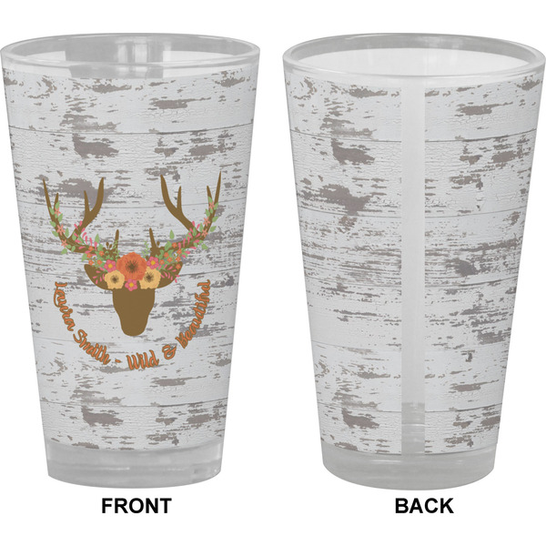 Floral Antler Pint Glass - Full Color - Front & Back Views