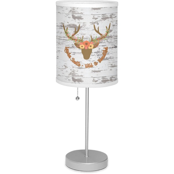 Custom Floral Antler 7" Drum Lamp with Shade Linen (Personalized)