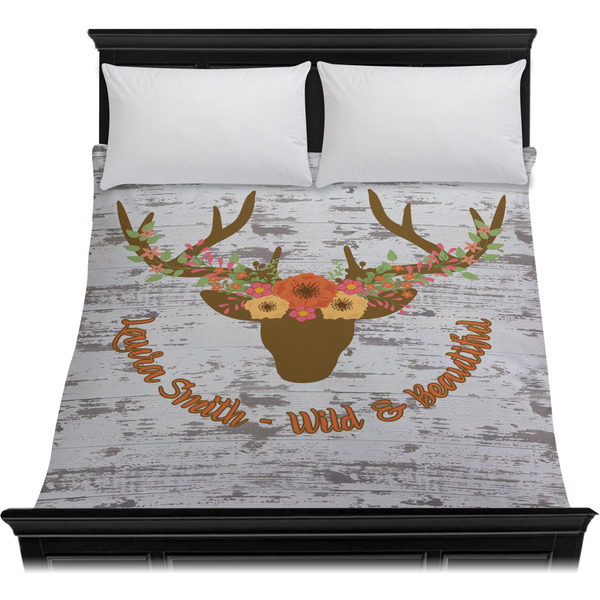 Floral Antler Duvet Cover - Queen - On Bed - No Prop