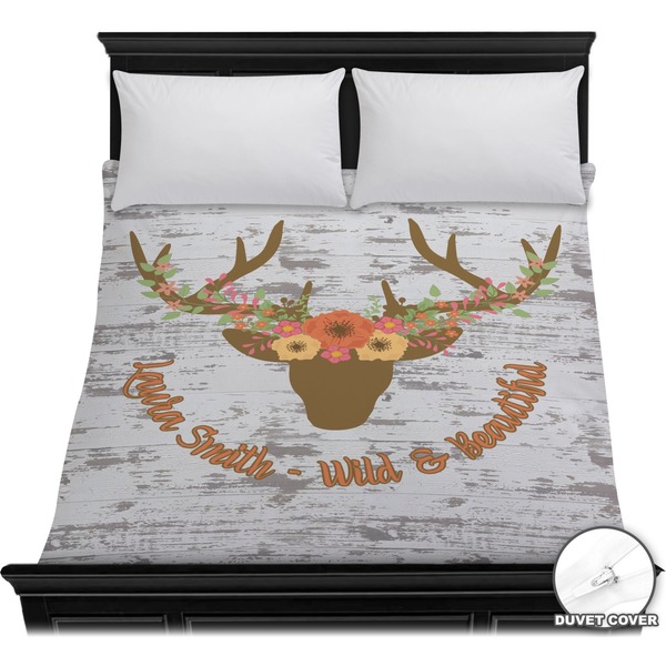 Custom Floral Antler Duvet Cover - Full / Queen (Personalized)