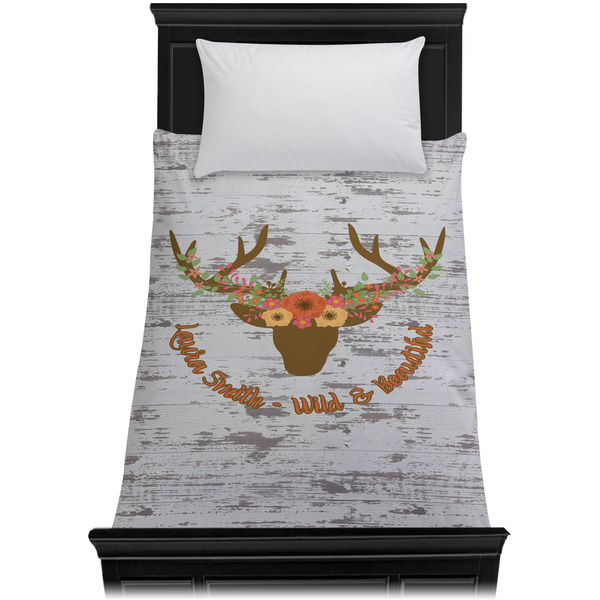 Floral Antler Duvet Cover - Twin XL - On Bed - No Prop