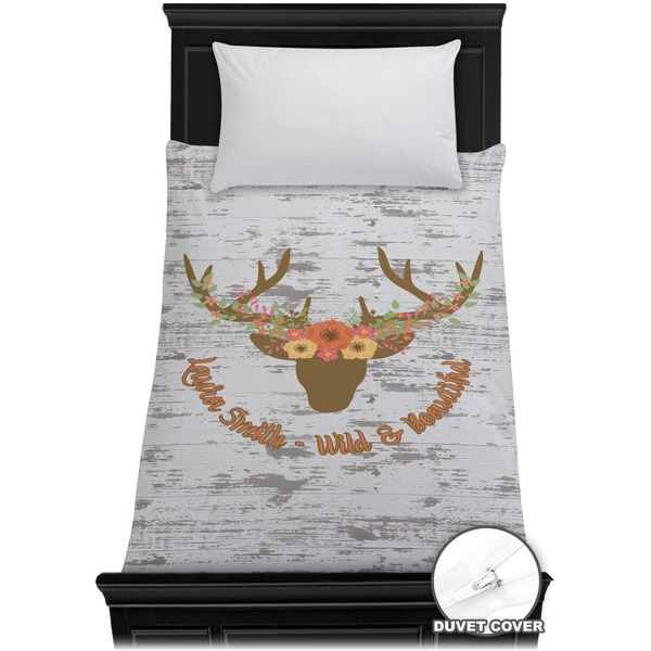 Custom Floral Antler Duvet Cover - Twin (Personalized)