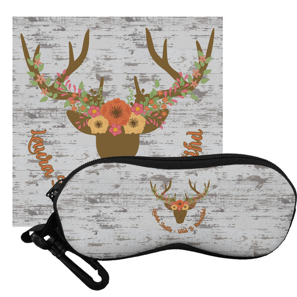 Custom Floral Antler Eyeglass Case & Cloth (Personalized)