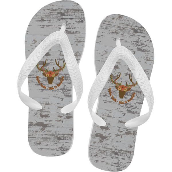 Custom Floral Antler Flip Flops - XSmall (Personalized)