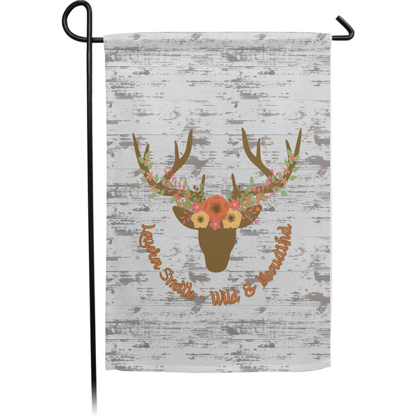 Custom Floral Antler Small Garden Flag - Single Sided w/ Name or Text