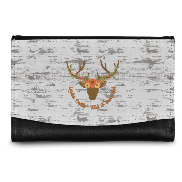 Custom Floral Antler Genuine Leather Women's Wallet - Small (Personalized)