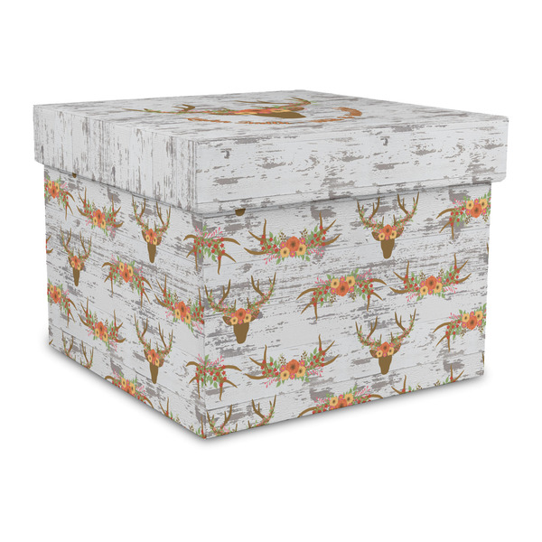 Custom Floral Antler Gift Box with Lid - Canvas Wrapped - Large (Personalized)