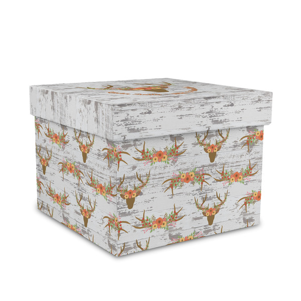 Custom Floral Antler Gift Box with Lid - Canvas Wrapped - Medium (Personalized)