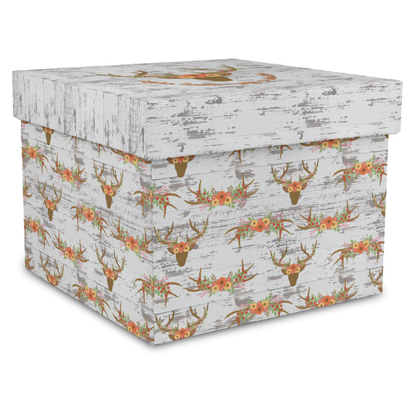 Custom Floral Antler Gift Box with Lid - Canvas Wrapped - X-Large (Personalized)