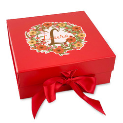 Floral Antler Gift Box with Magnetic Lid - Red (Personalized)