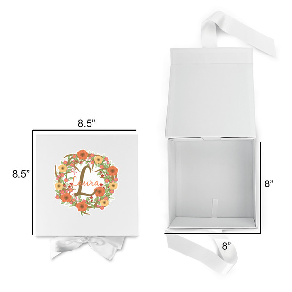 Floral Antler Gift Boxes with Magnetic Lid - White - Open & Closed