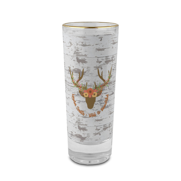 Custom Floral Antler 2 oz Shot Glass -  Glass with Gold Rim - Set of 4 (Personalized)