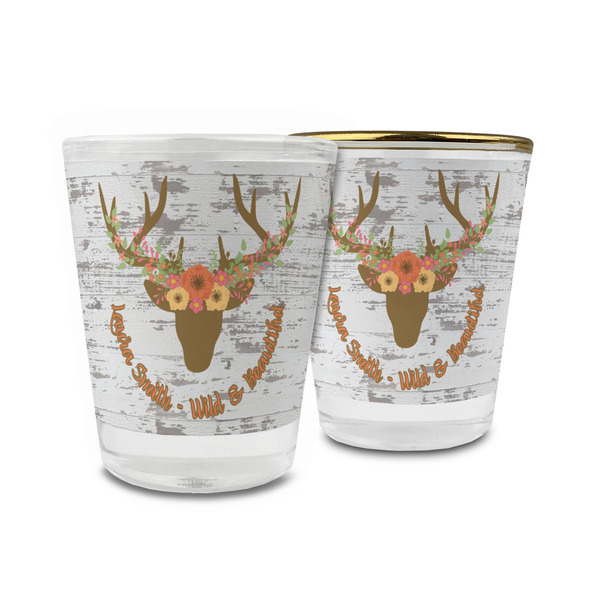 Custom Floral Antler Glass Shot Glass - 1.5 oz (Personalized)