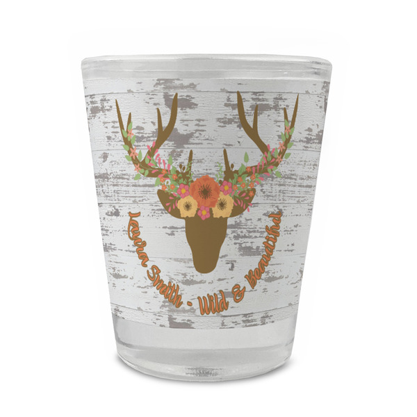 Custom Floral Antler Glass Shot Glass - 1.5 oz - Single (Personalized)