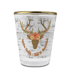 Floral Antler Glass Shot Glass - 1.5 oz - with Gold Rim - Set of 4 (Personalized)