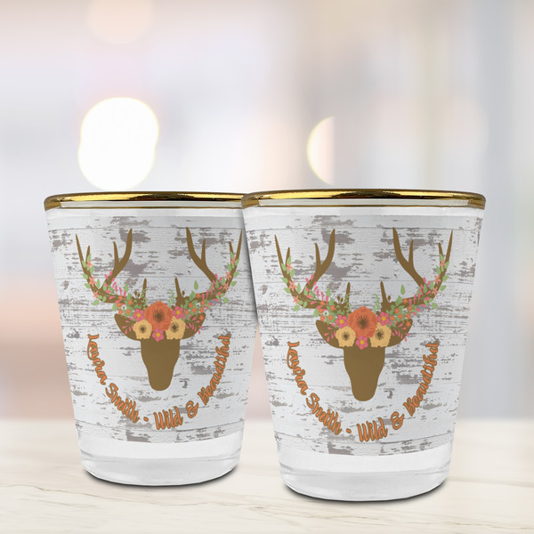 Floral Antler Glass Shot Glass - with gold rim - LIFESTYLE