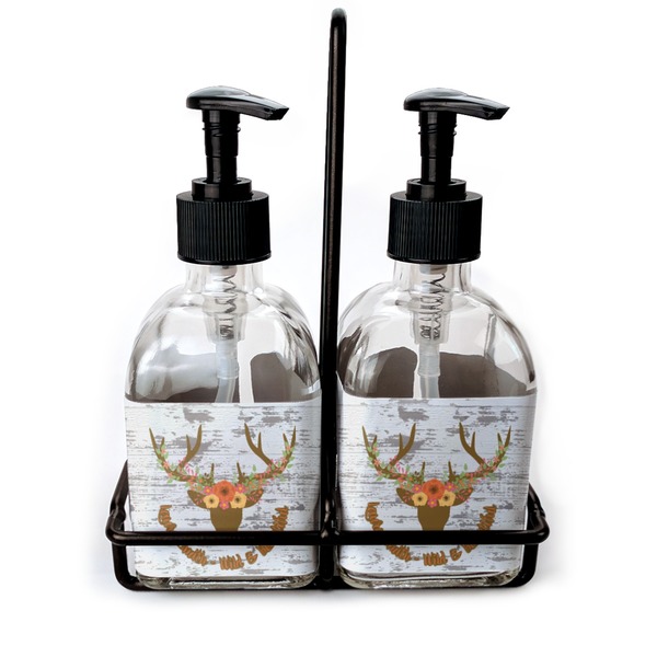 Custom Floral Antler Glass Soap & Lotion Bottle Set (Personalized)