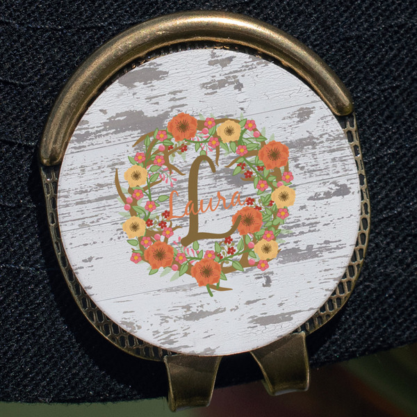 Floral Antler Golf Ball Marker Hat Clip - Gold - Close Up