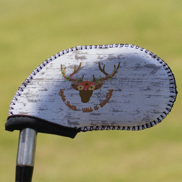 Custom Floral Antler Golf Club Iron Cover - Single (Personalized)
