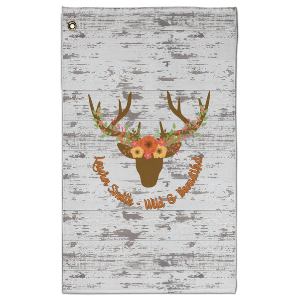 Custom Floral Antler Golf Towel - Poly-Cotton Blend - Large w/ Name or Text