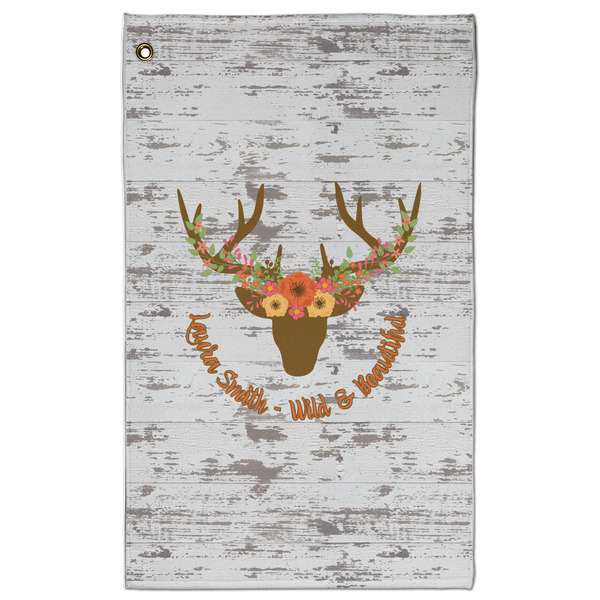 Custom Floral Antler Golf Towel - Poly-Cotton Blend w/ Name or Text