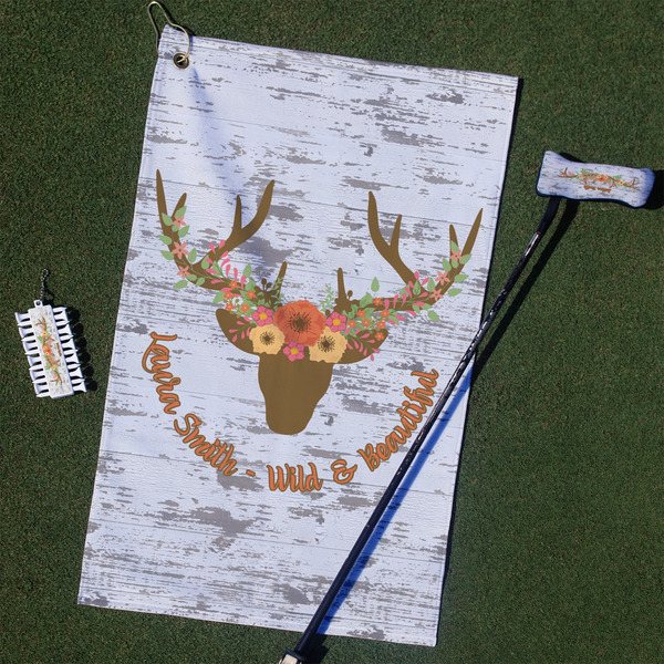 Custom Floral Antler Golf Towel Gift Set (Personalized)