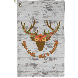 Floral Antler Golf Towel - Poly-Cotton Blend - Small w/ Name or Text