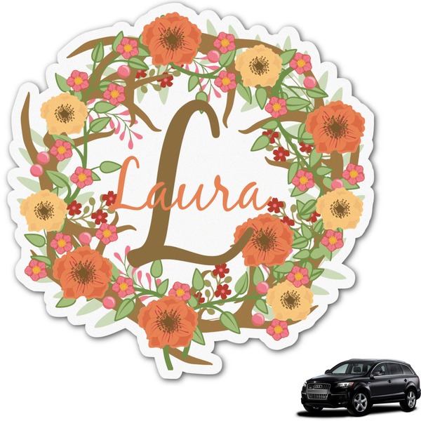 Custom Floral Antler Graphic Car Decal (Personalized)