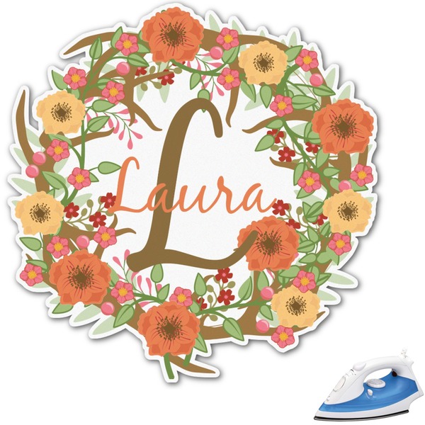 Custom Floral Antler Graphic Iron On Transfer - Up to 9"x9" (Personalized)