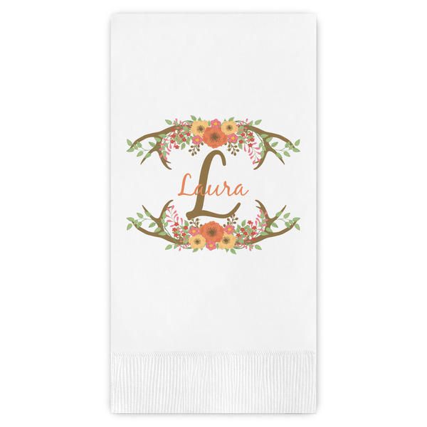 Custom Floral Antler Guest Napkins - Full Color - Embossed Edge (Personalized)