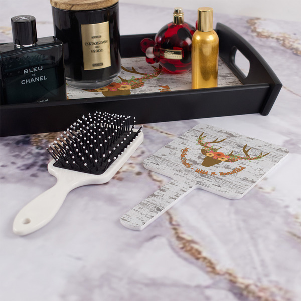 Floral Antler Hand Mirror - With Hair Brush