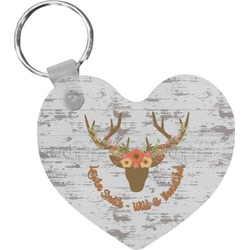 Floral Antler Heart Plastic Keychain w/ Name or Text