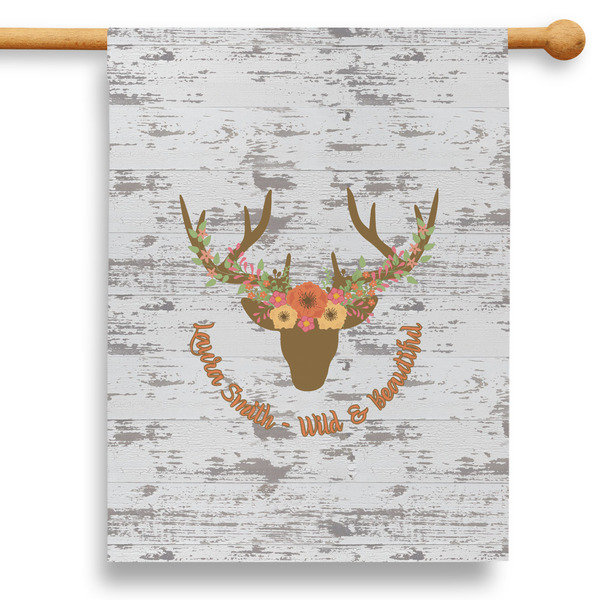 Custom Floral Antler 28" House Flag - Double Sided (Personalized)